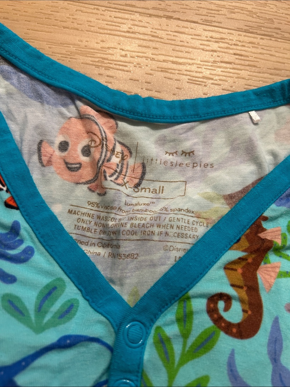 Little Sleepies Women’s Turquoise Finding Nemo PJ Top View 2